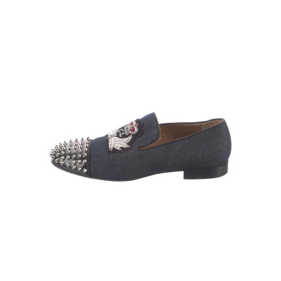 Christian Louboutin spike accents denim loafer. - Picture 3 of 4